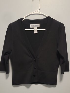 Vintage Jessica Howard Black Cropped V-Neck Buttoned Cardigan